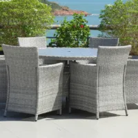 Bridgetown 6 Seater Round Rattan and Polywood Grey Garden Dining Set 150cm