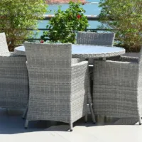 Bridgetown 4 Seater Round Garden Dining Set | Grey Rattan & Polywood | 120cm Table