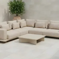 Wren 5 Seater Aluminium Corner Sofa Set With Concrete Table